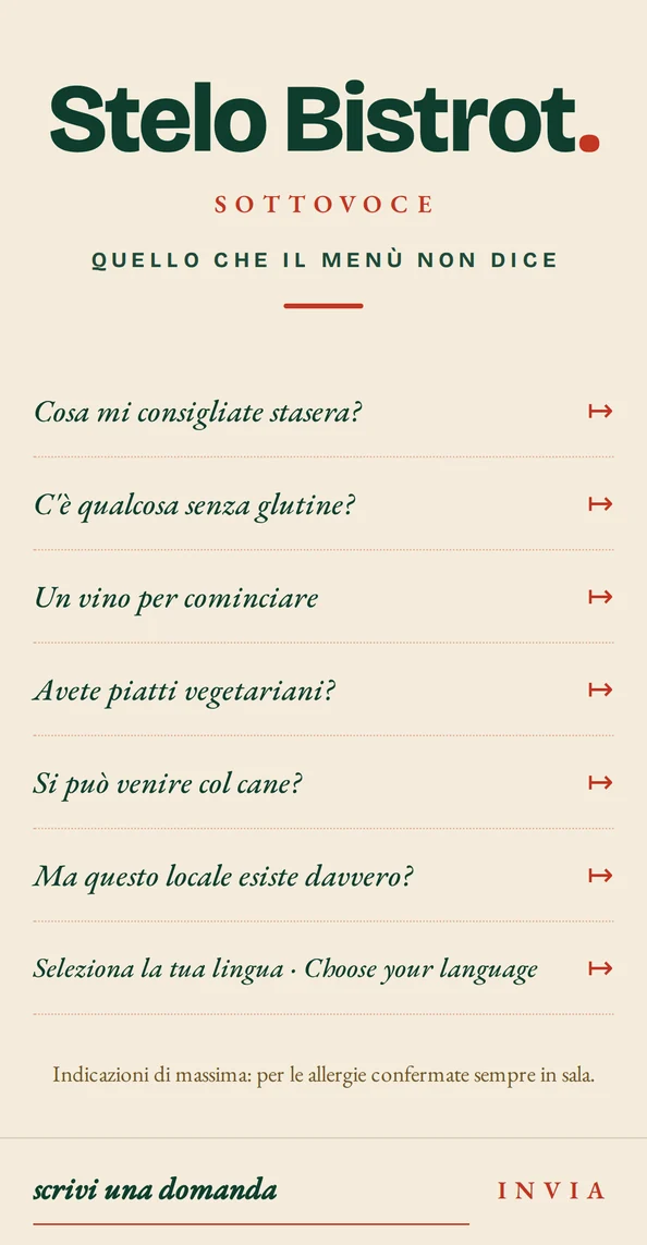 Sottovoce sul telefono: la demo di Stelo Bistrot